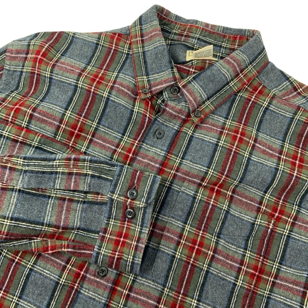 LLBean Mens Traditional Fit Button Down Long Sleeve Plaid Flannel Shirt L Gray‎